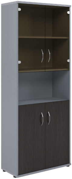Шкаф комбинированный малыми стеклянными и глухими дверьми СТ-1.4 Венге/Металлик 770*365*1975